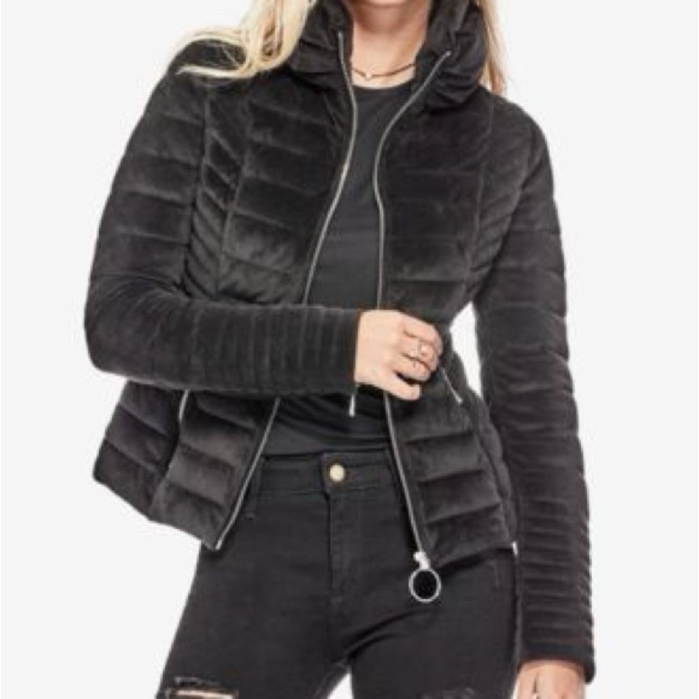 Guess Black Quilted Teoma Velvet Jacket